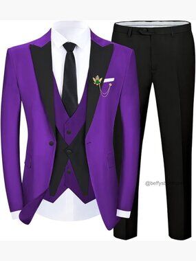 Men's Slim Fit 3-Piece Tuxedo Suit for Wedding Prom Business Formal